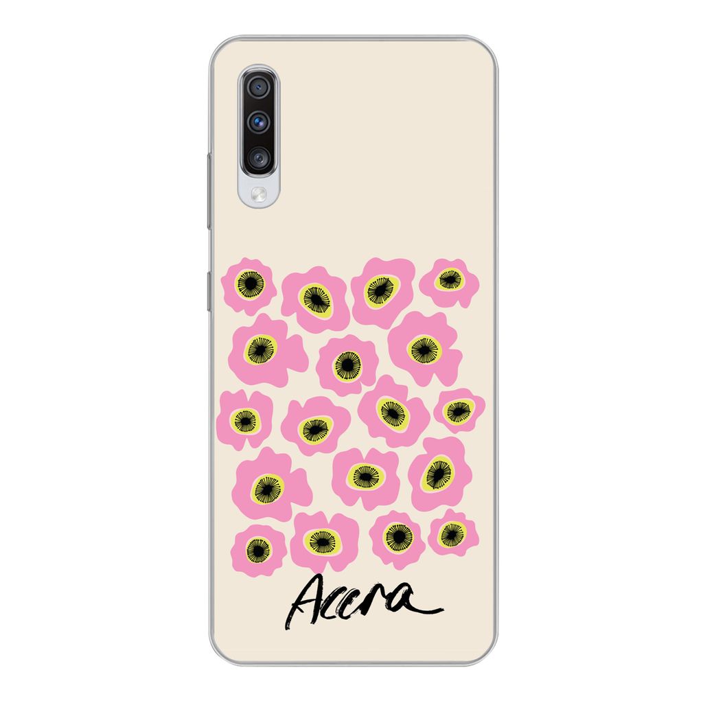 MuchoWow Handyhülle Schutzhülle Hülle für Samsung Galaxy A70 Blumen - Rosa - Ghana Silikon Softcase Handy Hülle - Schutzhaube