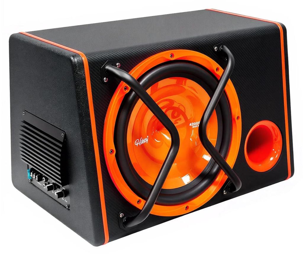 Auto Subwoofer - 30 cm Aktive Bandpass Bassbox - 4200W 12V - 16–150Hz 3,8 Ohm 92dB - Mit Audiokabel - Schwarz