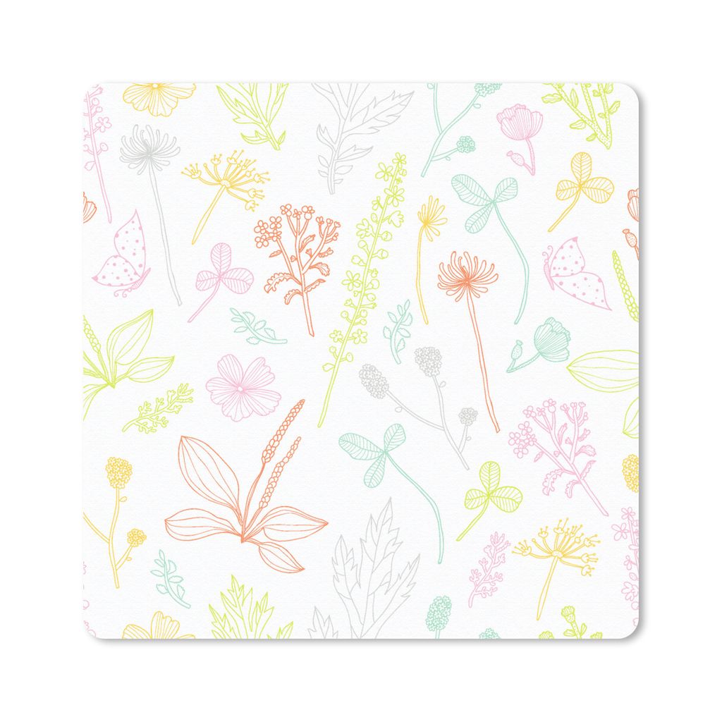 MuchoWow Mauspad Mousepad Pflanzen - Muster - Garten - Kontur - Pastell 20x20 cm - Mousepads - Maus Mat - Pad - Mausunterlage - Desk Mat - Bureau...