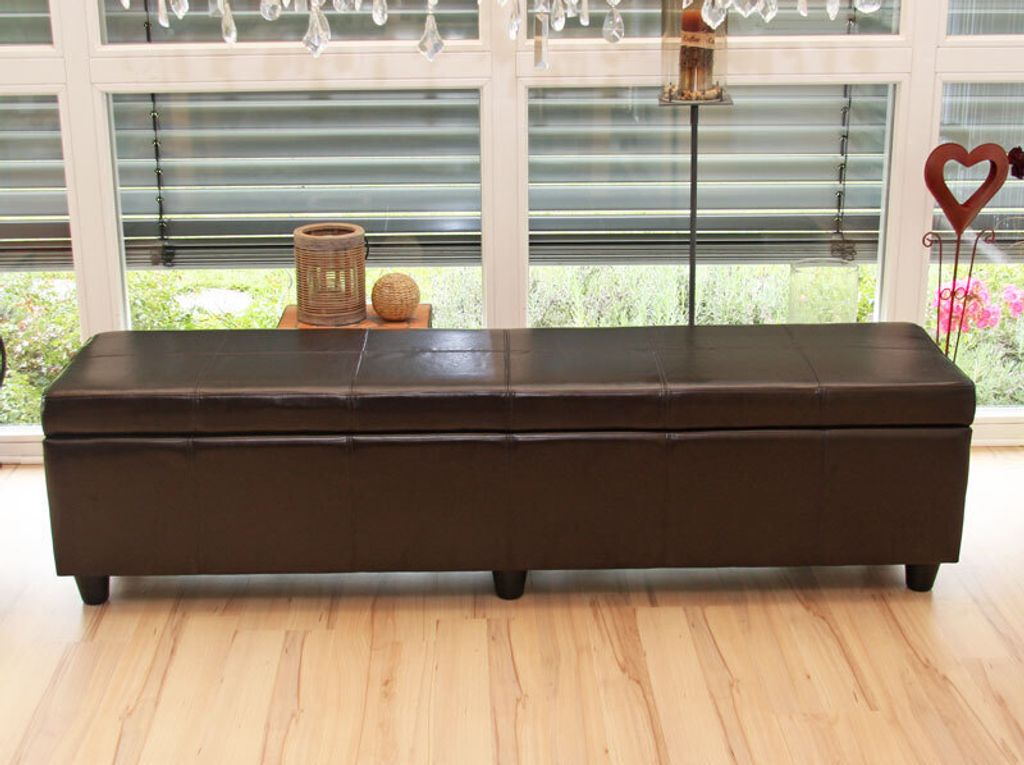 Bank Sitzbank mit Aufbewahrung Kriens XXL, Leder + Kunstleder, 180x45x45cm braun