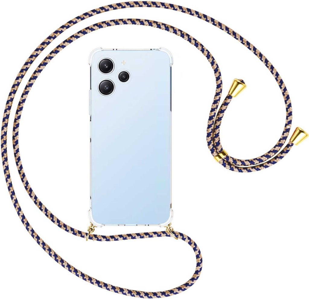 Handykette Backcover-Schutzhülle mit Band (Metall goldfarben) für Xiaomi Redmi 12 (6.79'') - blau+beige