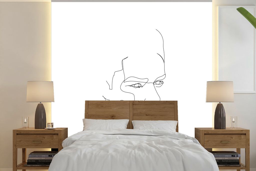 MuchoWow Fototapete für Wohnzimmer oder Schlafzimmer Wandtapete Vinyl Motivtapete Mann - Gesicht - Schwarz - Weiß - 280x280 cm - Hintergrundbild