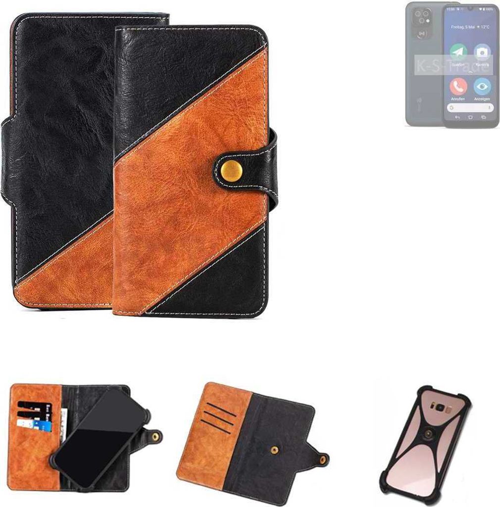 K-S-Trade Handyhülle Schutzhülle Bookstyle Case Wallet-Case kompatibel mit Doro 8200 Handy Cover Bumper Klapphülle schwarz hellbraun 1x