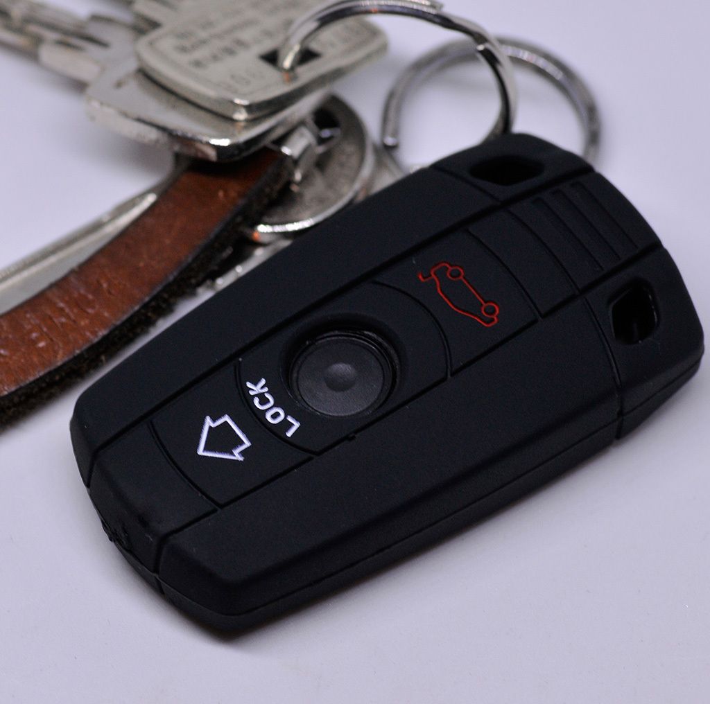 Auto Schlüssel Hülle Silikon Schutz Cover Schwarz kompatibel mit BMW E90 E91 Z4 E87 E60 1er E81 E82 E87 E88 ab 08 5er 6er E71 E72 Z4 E89 3 Tasten...