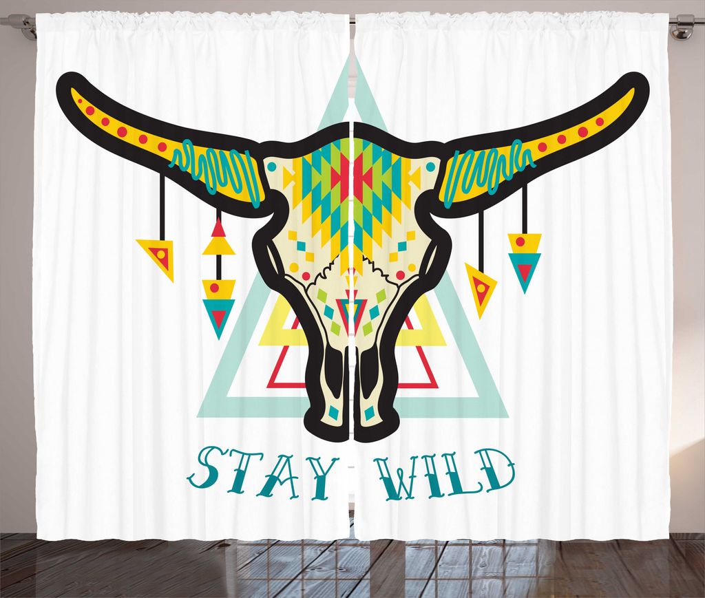 ABAKUHAUS Longhorn Rustikaler Gardine, Bohemian Aufenthalt Wilder Bull, Schlafzimmer Kräuselband Vorhang mit Schlaufen und Haken, 280 x 175 cm, Me...