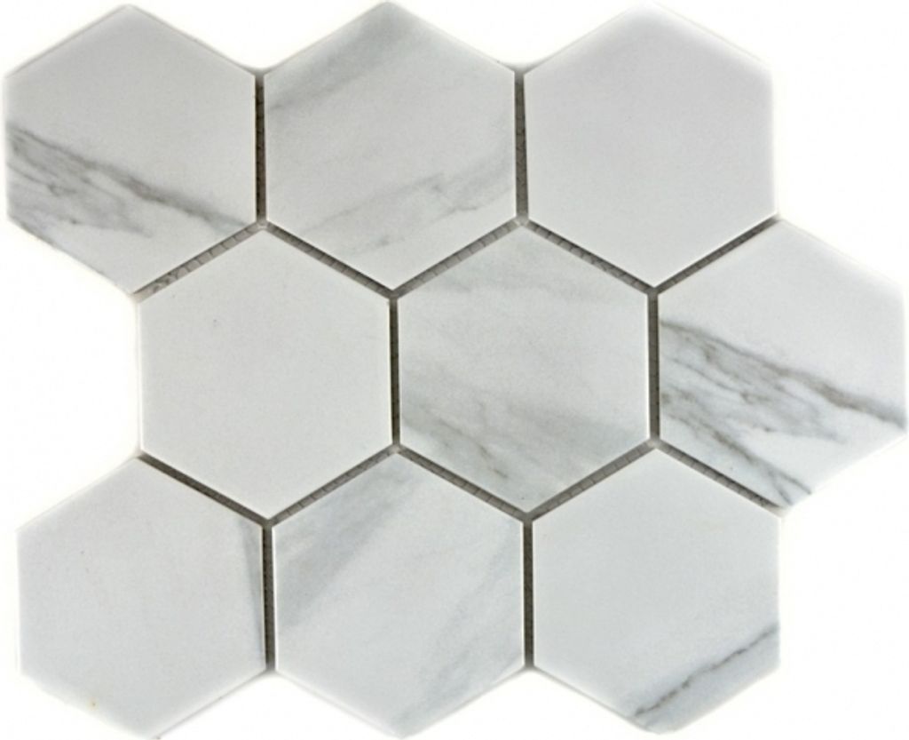 Mosaik Fliese Keramik weiß Hexagon Carrara Optik Wandfliesen Badfliese MOS11F-0102
