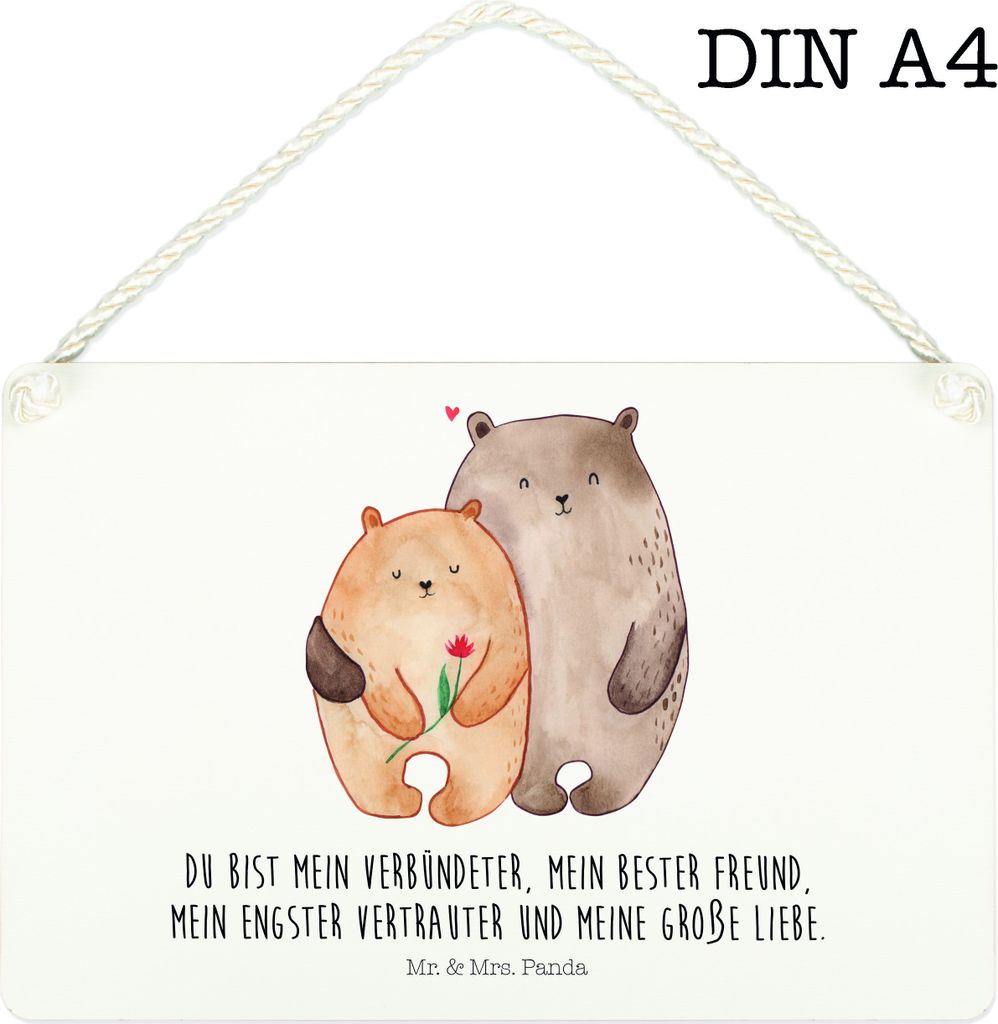 Mr. & Mrs. Panda Schild Bären Liebe DIN A4 - Weiß - Geschenk, holzbild, Beziehung, Ehe, kleine aufmerksamkeit, Kuscheln, Hochzeit, Blume, Deko Wa...