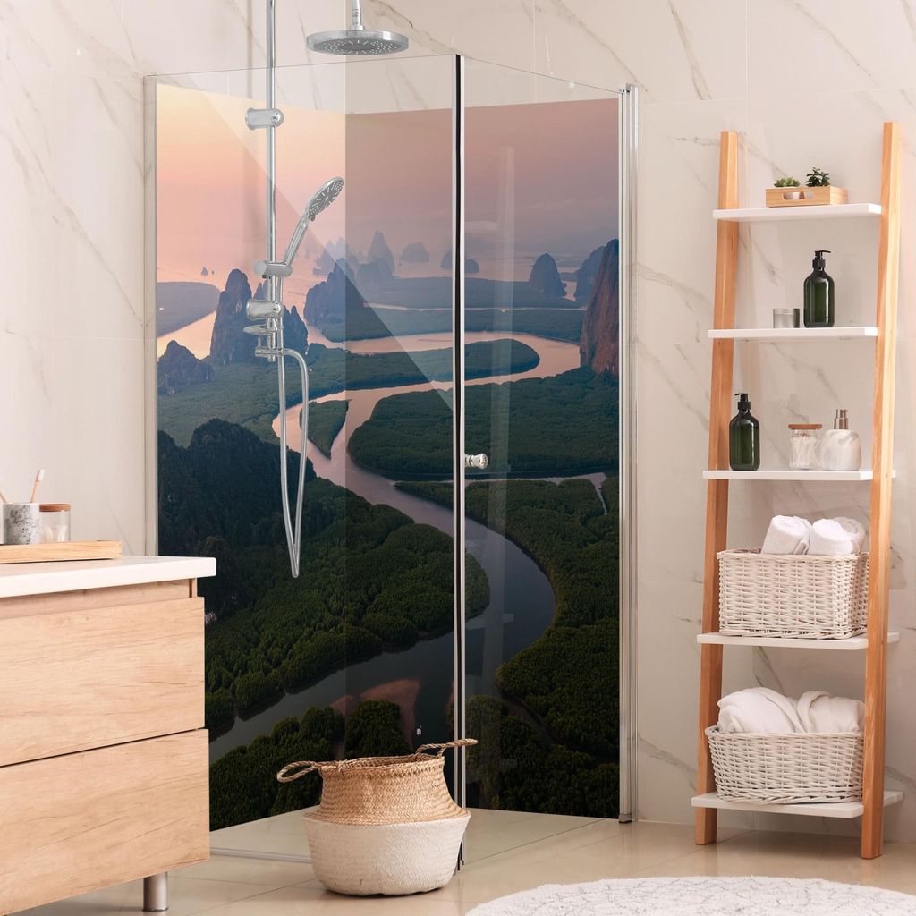 Duschrückwand Natur selbstklebend - 0.35 mm Wandpaneel wasserfest Design grün Motiv Badrückwand fugenlos Smart matt 110x210 cm