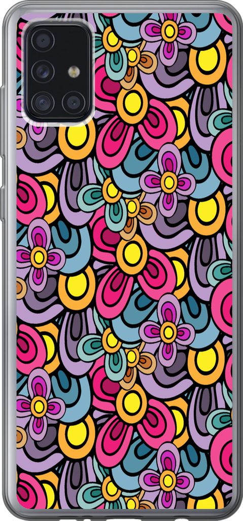MuchoWow Handyhülle Schutzhülle Hülle für Telefoonhoesje Samsung Galaxy A52 5G Diagramm - Hippie - Blumen - Lila Silikon Softcase Handy Hüll...