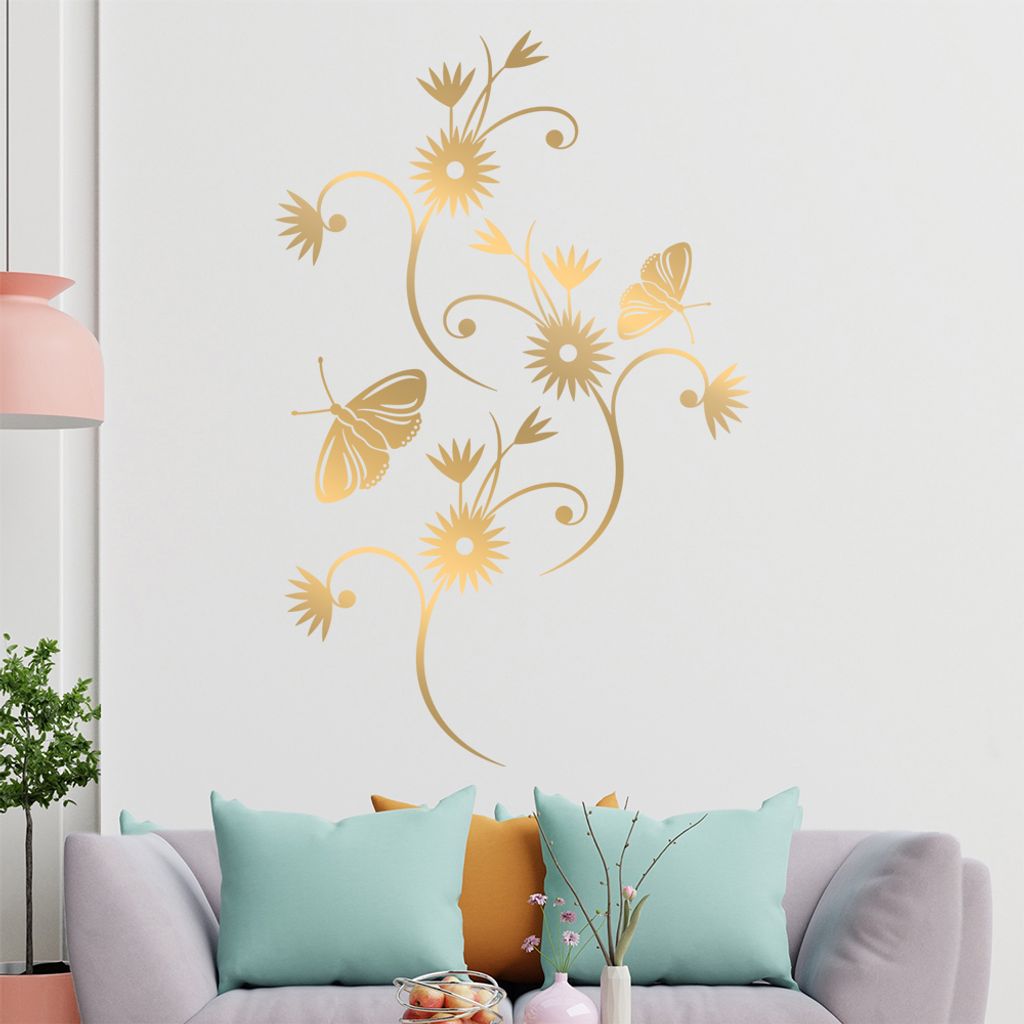 Falter Schmetterling Blüte Wandtattoo in 6 Größen - Wandaufkleber Wall Sticker - Dekoration, Küche, Wohnzimmer, Schlafzimmer, Badezimmer