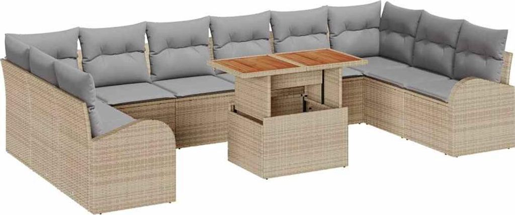 Garten-Sofa-Set mit Speicher 11 pcs Beige Poly Rattan