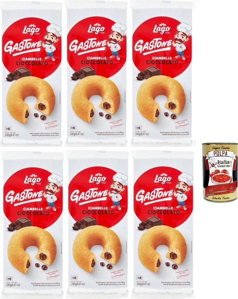 Lago 1968, Le Merende di Ciambelle al cioccolato 6x 240g, Donuts mit Schokolade, Einzeln verpackte, weiche Snacks, ohne Palmöl + Italian Gourmet p...