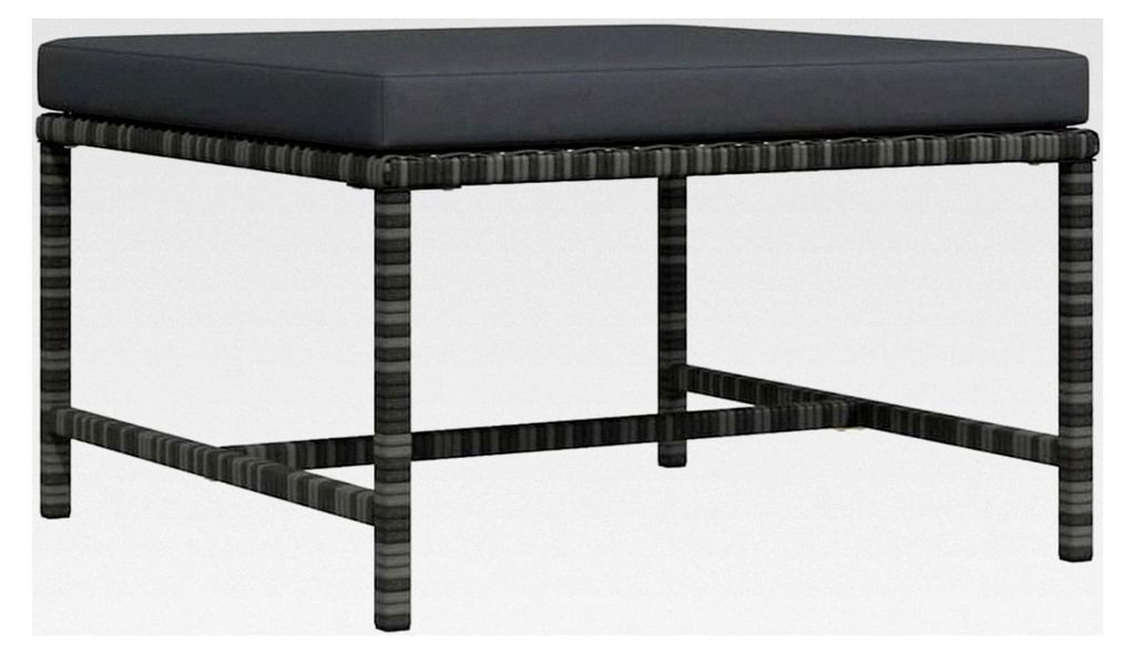 Modulare Fußstütze, Grau, PE Rattan, mit Kissen, 60x60x32 cm, für Garten, Balkon, Terrassenmöbel