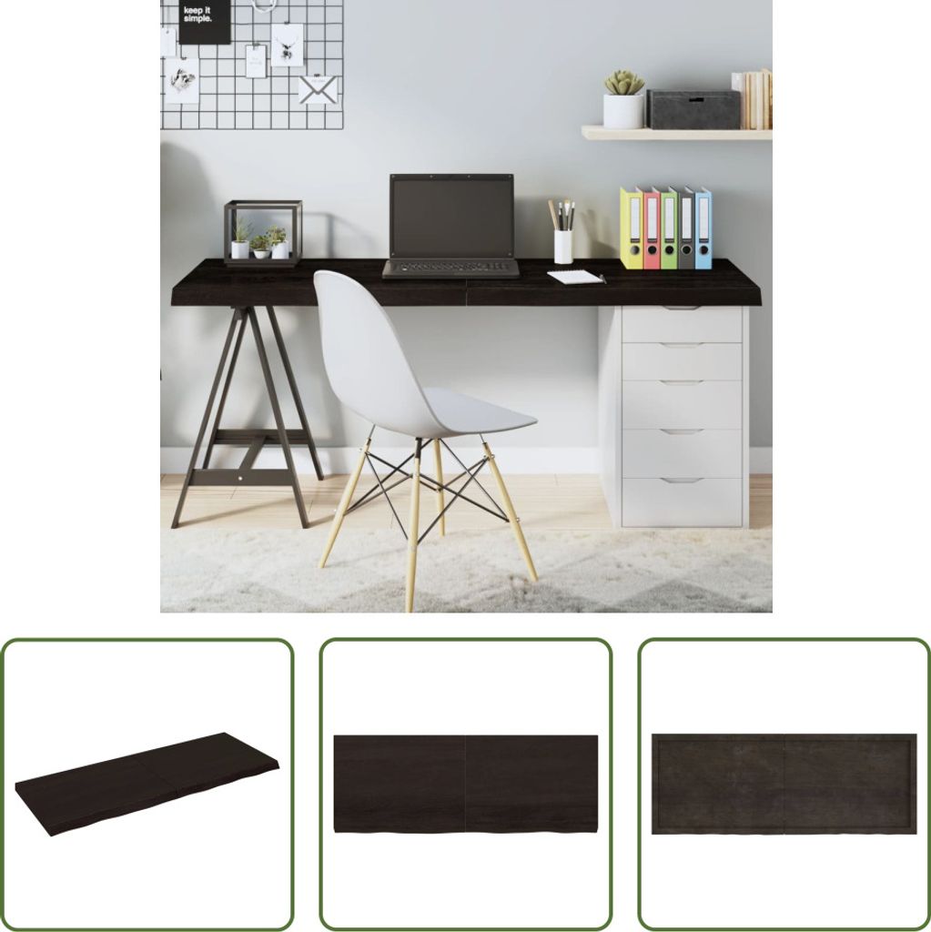 The Living Store Tischplatte Dunkelbraun 160x60x(2-6)cm Massivholz Eiche