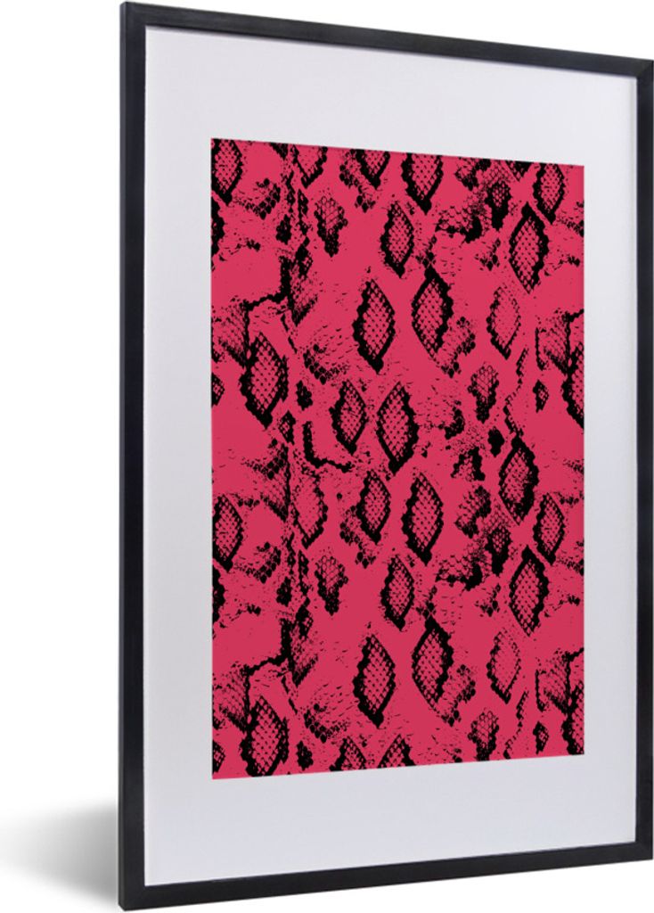 MuchoWow Gerahmtes Poster Schlangenhaut - Tiermuster - Rosa 40x60 cm - Poster mit Schwarzem Bilderrahmen Wandposter Rahmen Foto Bilder - Poster i...