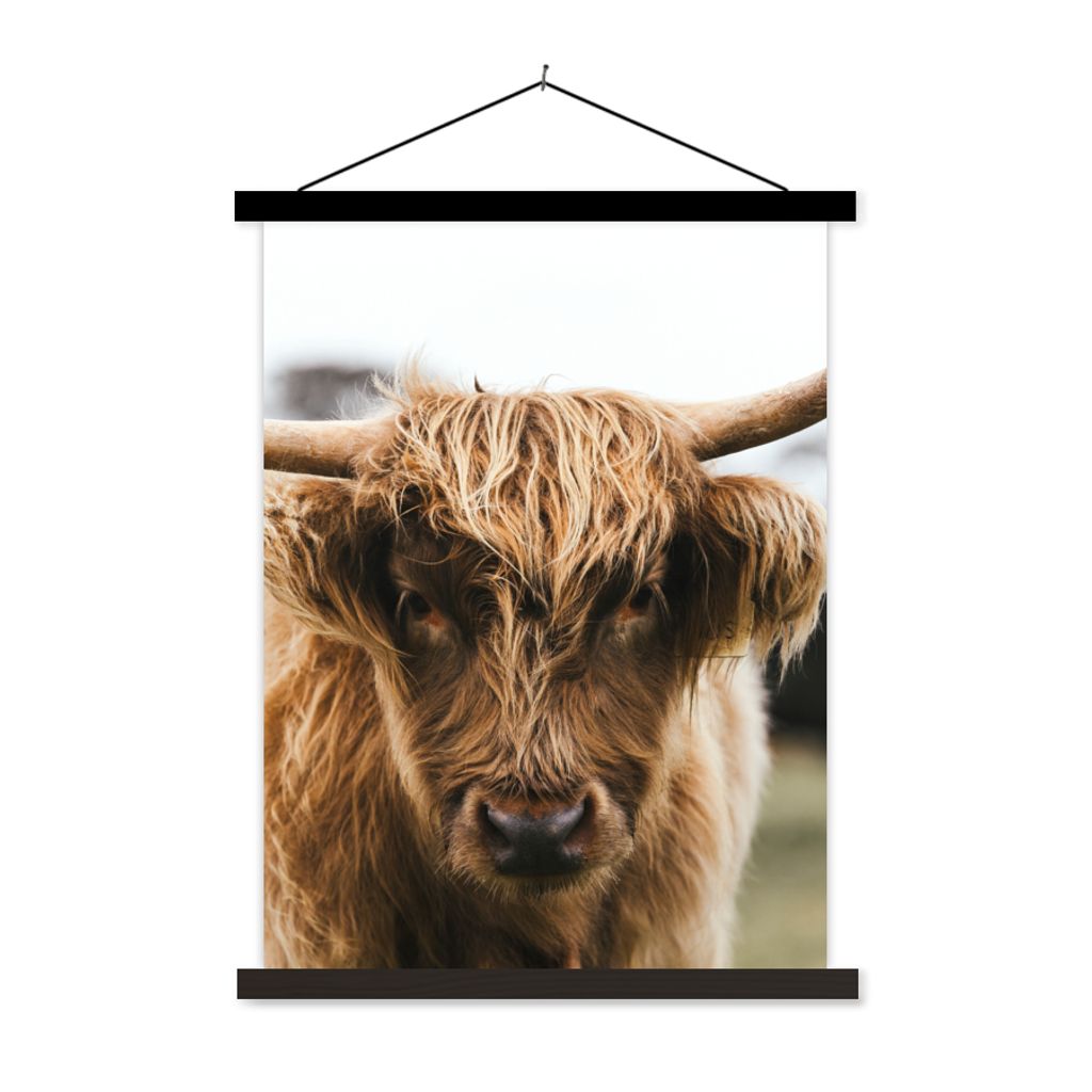 MuchoWow Textilposter Schottischer Highlander - Kuh - Gras - Tiere - Natur 40x53 cm mit schwarzem Rahmen - Abbildung