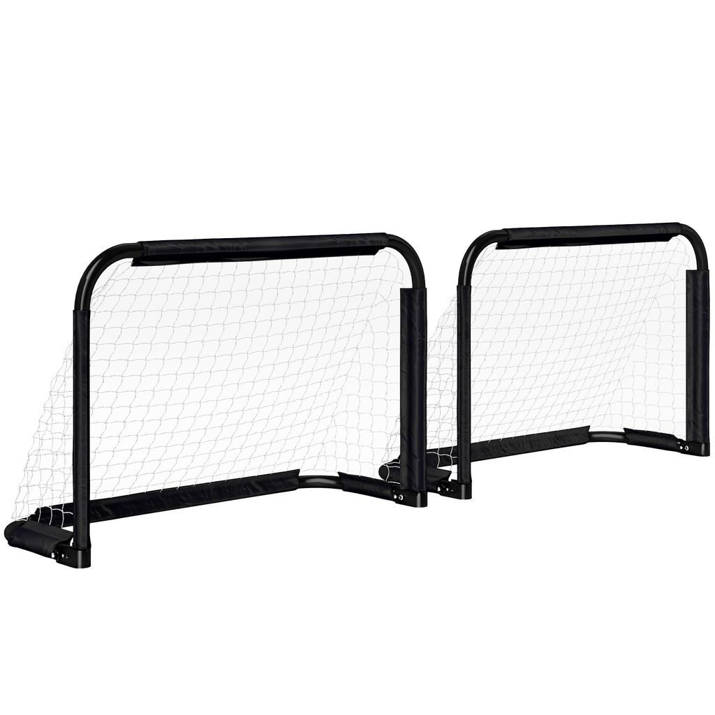 Fußballtor 2er Set Klappbar Fussballtore mit Metallrahmen für Kinder und Erwachsene, Garten, 90 x 36 x 60 cm, Schwarz