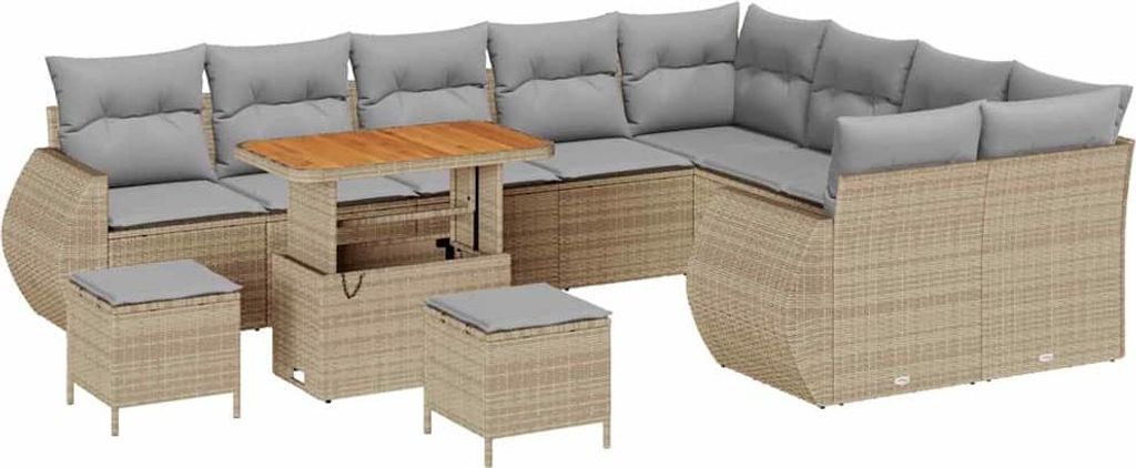vidaXL Gartensofa-set mit Kissen 12 pcs Beige und Hellgrau Poly Rattan