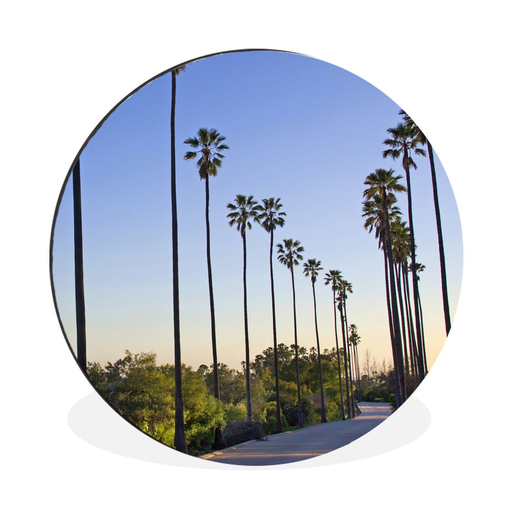 MuchoWow Aluminium Wandkreis Die Reihen der hohen Palmen entlang der Straße in Los Angeles Ø 90 cm Wanddeko Modern Wohnzimmer - Mauerkreis - Wa...