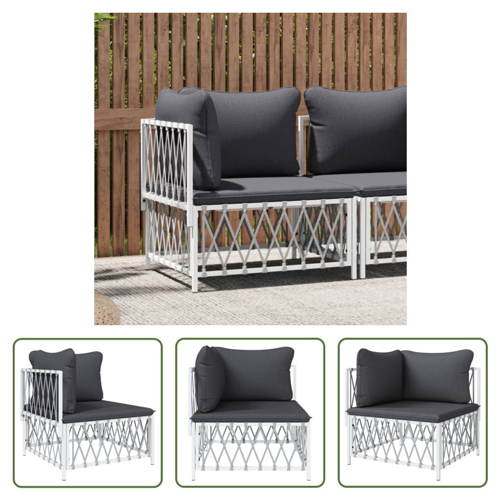 The Living Store Garten-Ecksofa mit Kissen Weiß Gewebe Produktbild 