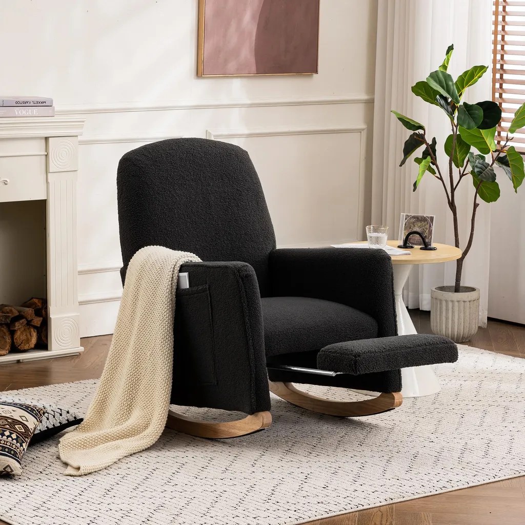 Fauteuil à Bascule Teddy Gris avec Haut Dossier Ergonomique et Pouf Duo