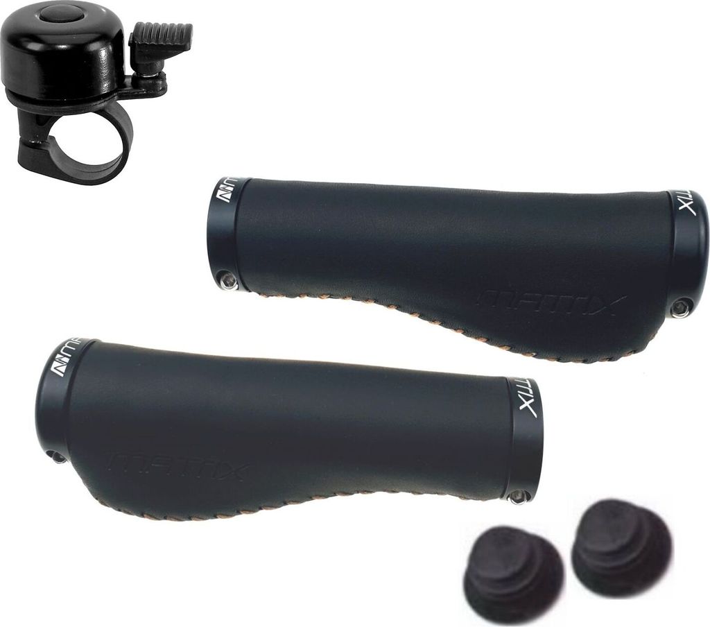 Matrix Lenkergriffe Fahrradgriff Griff Leder Lang Lang - Schwarz inkl. Fahrradklingel