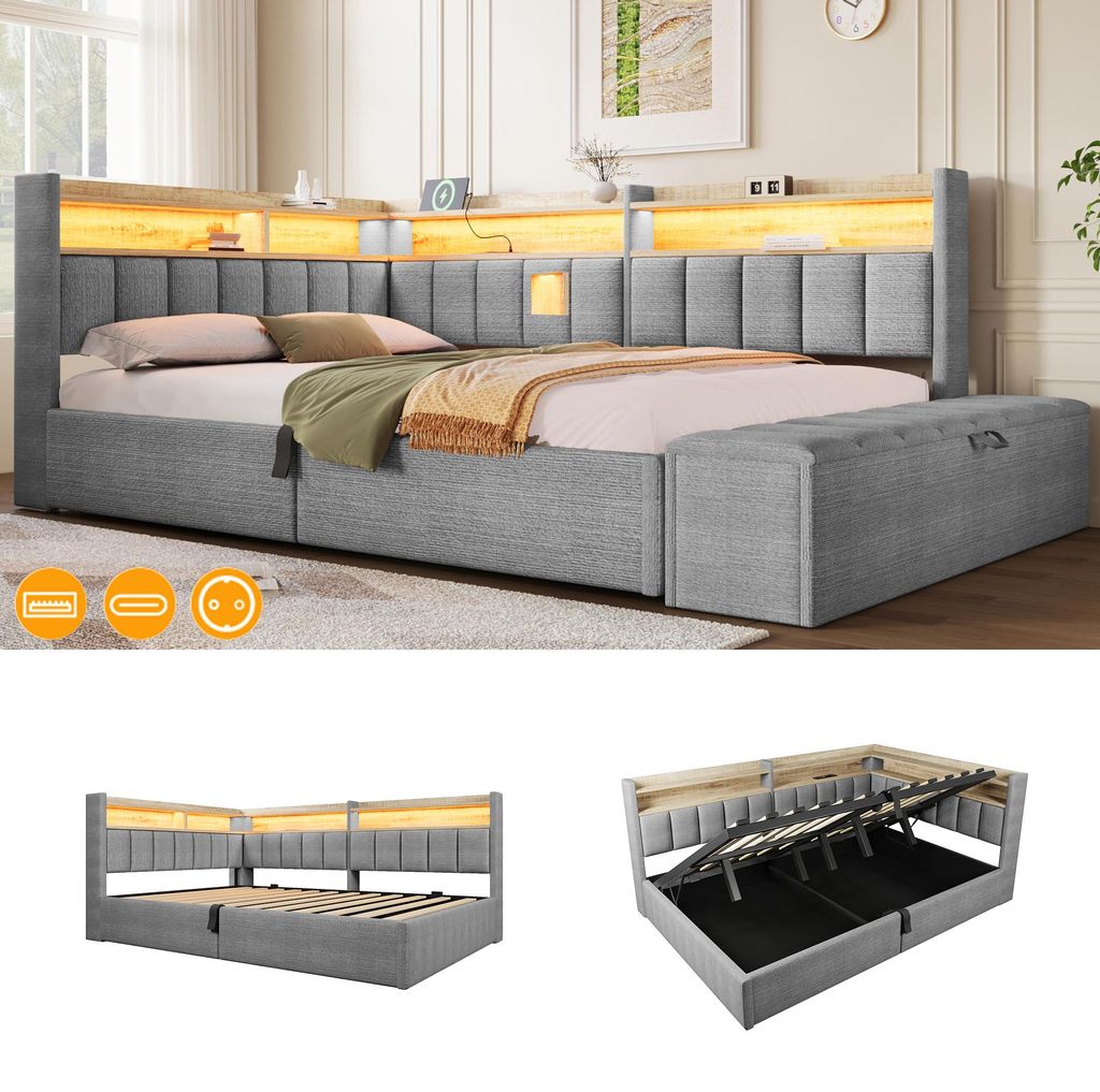 Merax Tagesbett 140x200 cm, Daybett Polsterbett mit Produktbild 