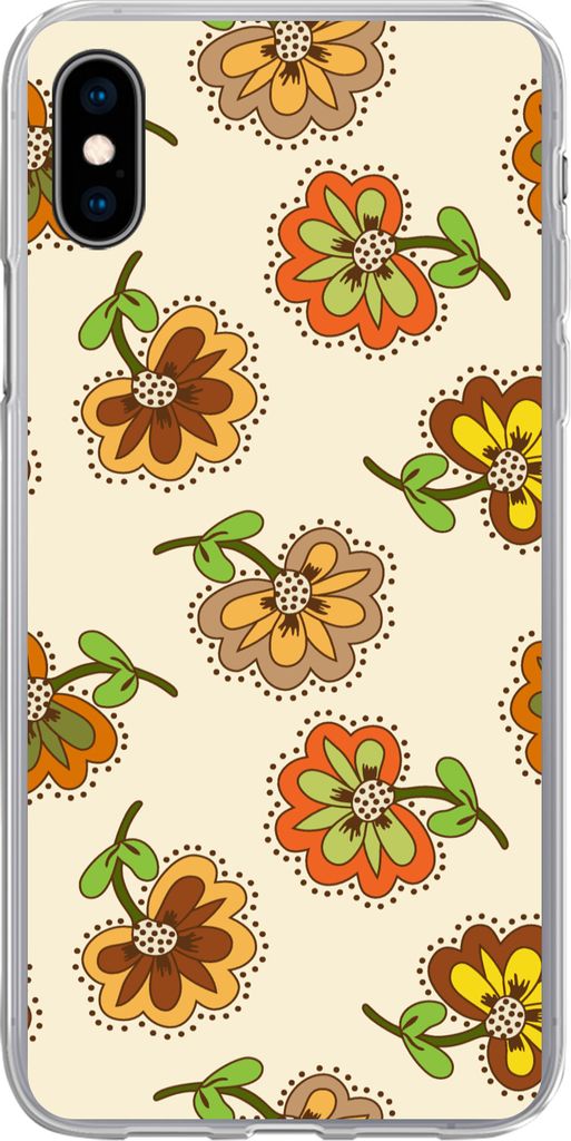 MuchoWow Handyhülle Schutzhülle Hülle für Telefoonhoesje iPhone Xs Design - Blumen - Retro - Vintage Silikon Softcase Handy Hülle - Handytasche