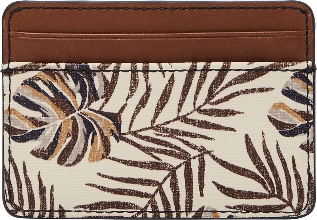 Fossil Bronson Portacarte in Pelle Natural Bianco Marrone Slim Minimalist