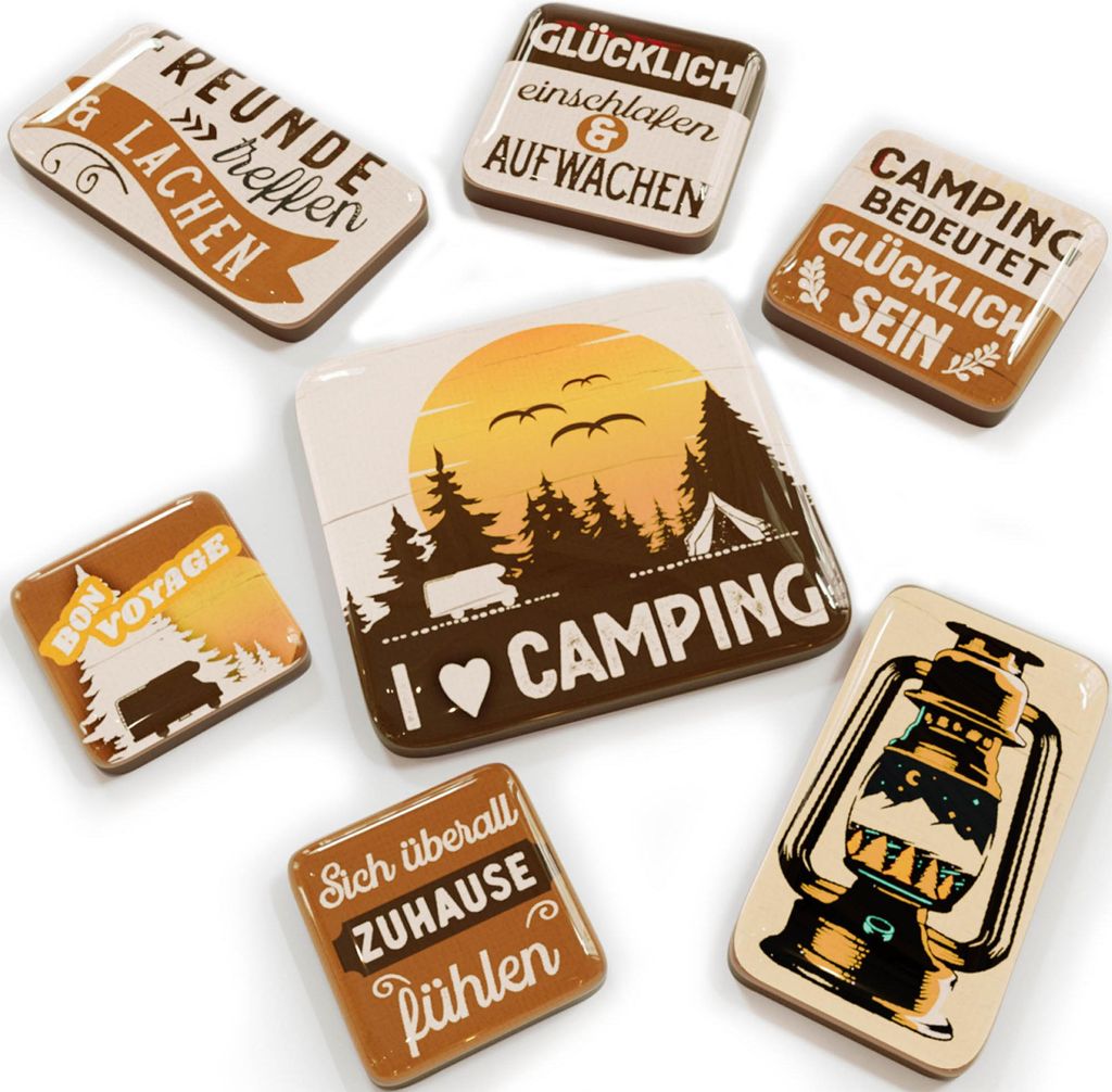 LANOLU Kühlschrankmagnete Set, Magnet Camping, lustige Magnete mit Sprüchen, Set mit 7 Magneten Kühlschrank, Geschenke für Wohnmobilfans