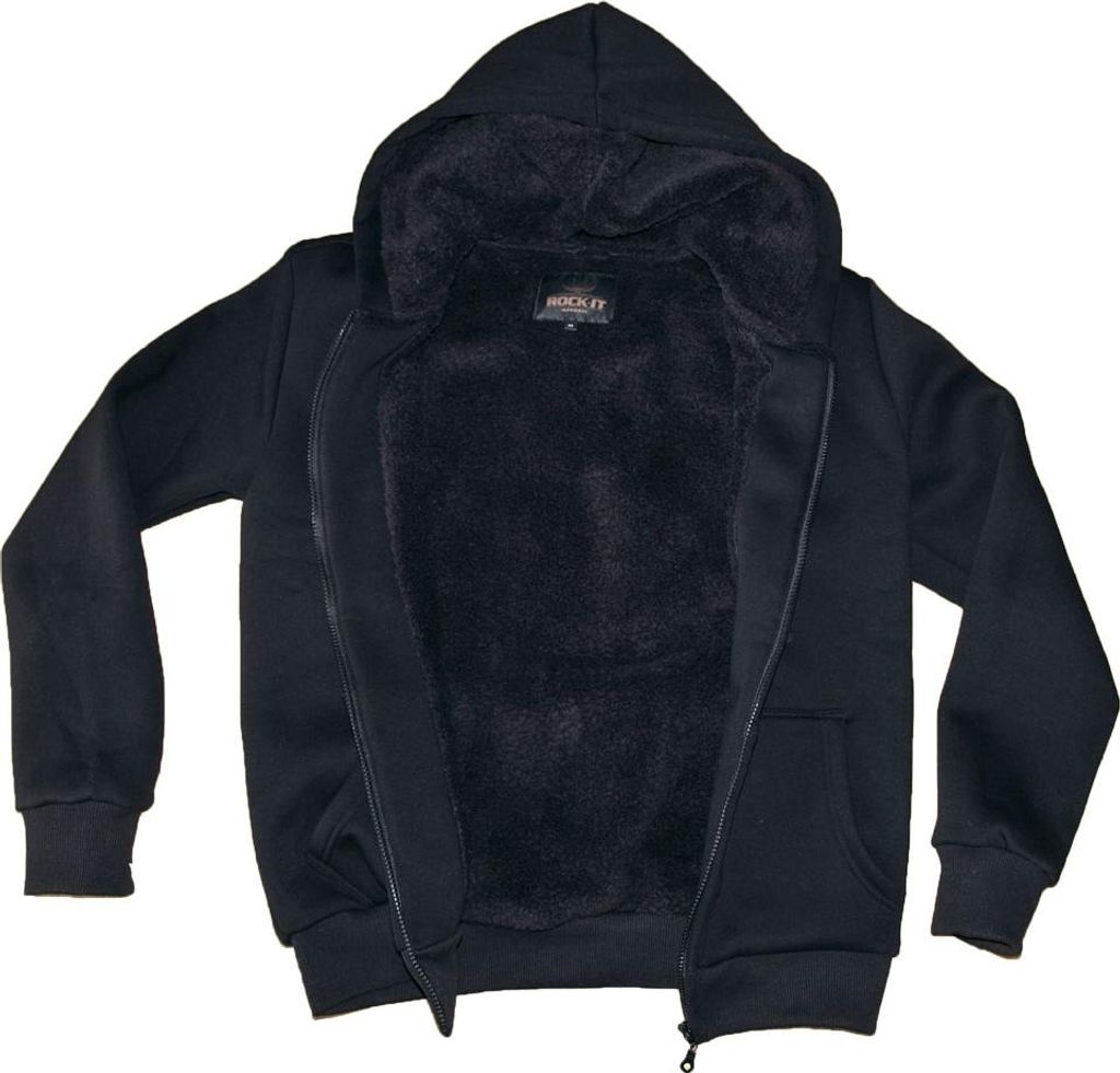 ROCK-IT Apparel Herren Winter Zipper Hoodie, Kapuzenjacke, gefütterter Torso, S-5XL, mit Reißverschluss und Taschen, weicher Stoff, 3XL Schwarz
