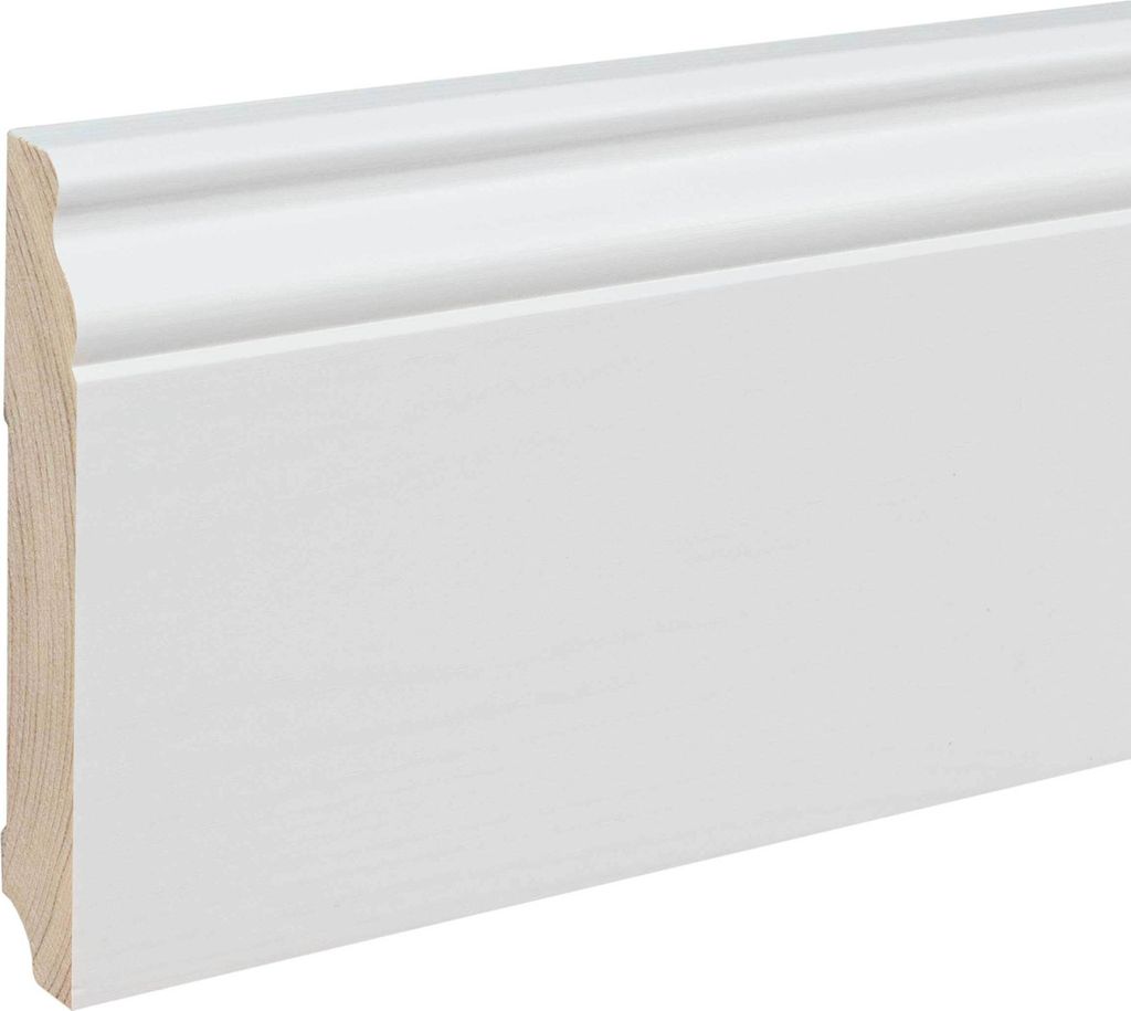 Sockelleiste Massivholz Berliner Profil 19 x 115 x 2400 mm Weiß zum Kleben, Schrauben & Nageln Massivholz Fußleiste by PROVISTON 2.4 Meter | 1 St...