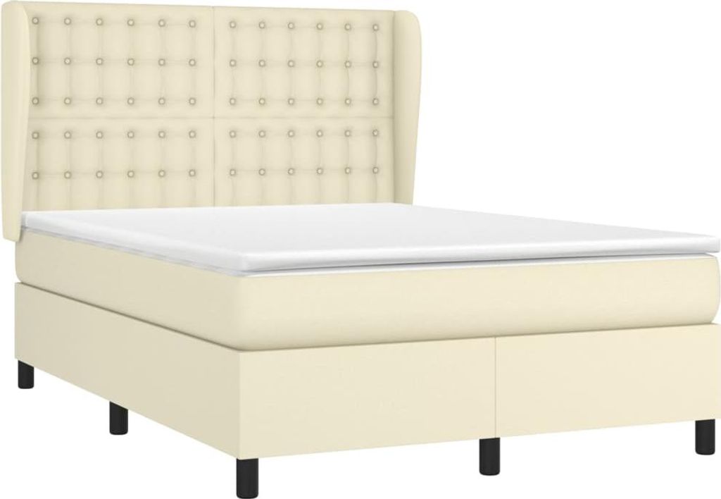 vidaXL Boxspringbett mit Matratze Creme 140x200 cm Kunstleder