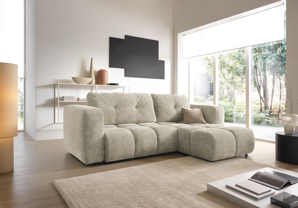 Masseno Ecksofa ARTE 02 mit Schlaffunktion L-Form, Sofa mit Bettkasten, Wohnzimmersofa, Couch, Soffa, Bettsofa, Couchgarnitur- Creme, BELLO 05