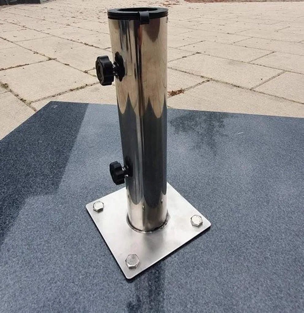 Support parasol inox plaque granit 4 trous Ø 55 mm - Fixation stable
