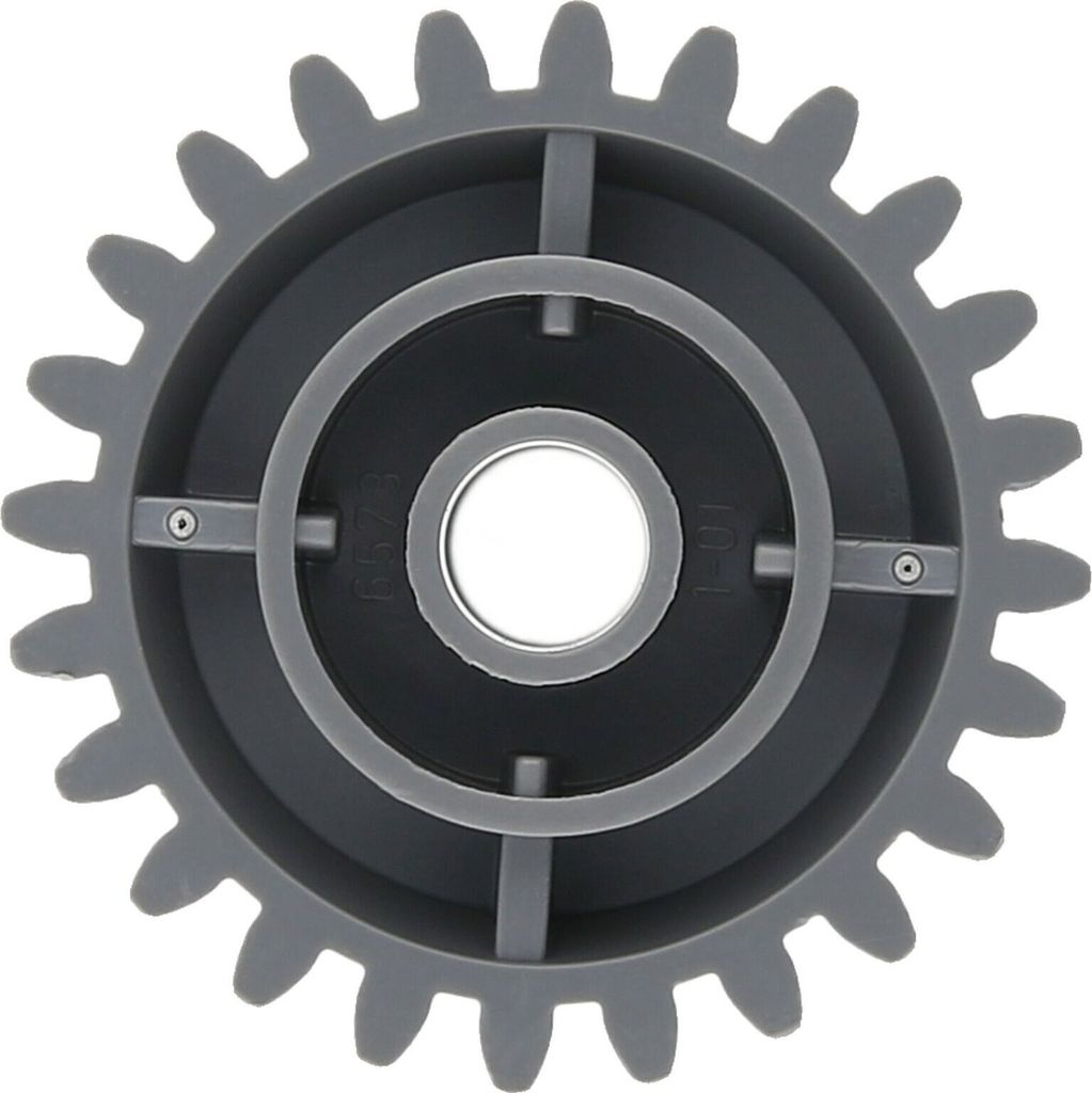 A close-up, front view of a LEGO Technic differential gear.