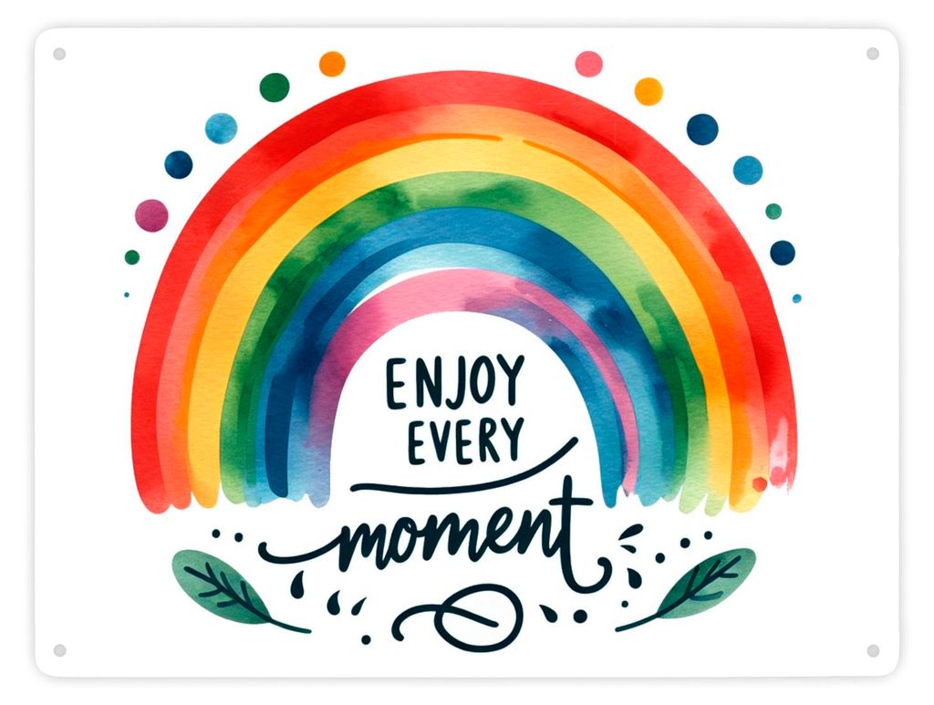 Regenbogen Metallschild XXL in 28x38 cm mit Spruch Enjoy every moment