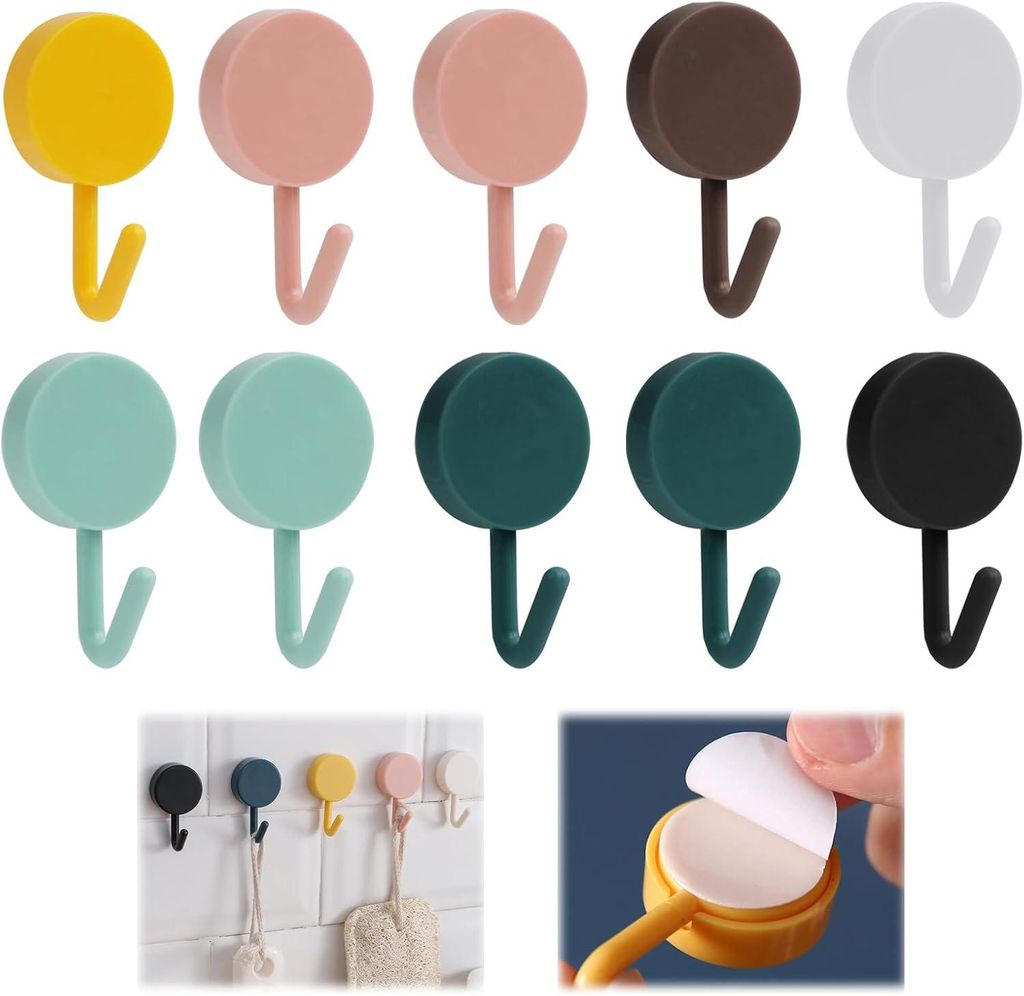 10 kleine, farbenfrohe Wandhaken, kein Bohren oder Nägel erforderlich, für Handtücher, Bademäntel, Badezimmer, Küche