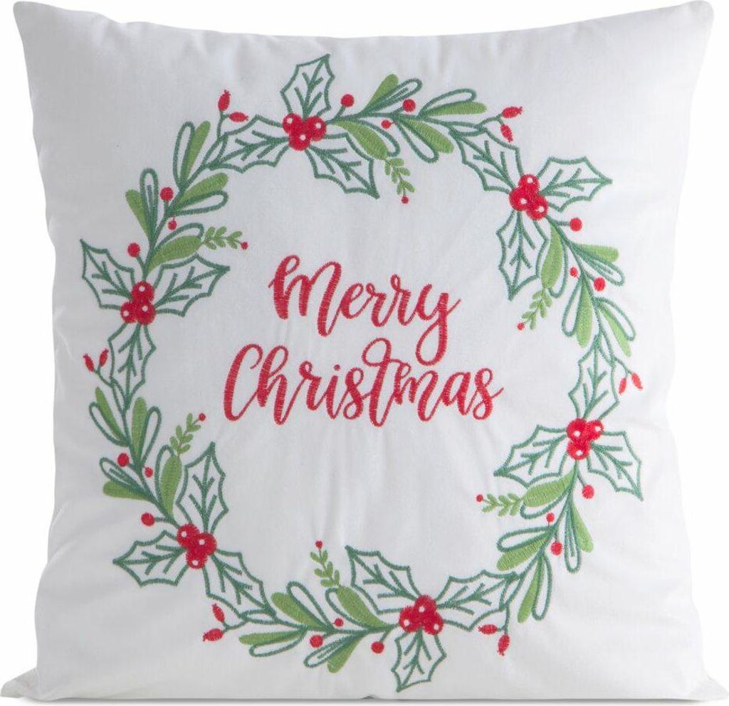 EUROFIRANY | Zierkissenbezug - Kissenhülle - 45 x 45 cm - Weiß - Aufschrift Merry Christmas - Weihnachtskissenbezug - Weihnachten