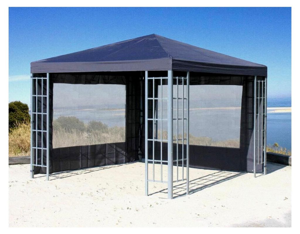 Pavillon Set 3x3m Metall Garten Partyzelt Anthrazit mit 2 Seitenteilen und Fenster