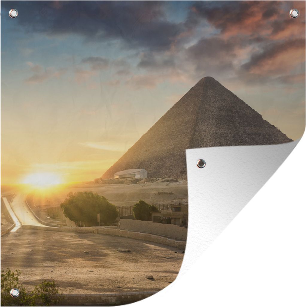 MuchoWow 50x50 cm Outdoor-Poster Gartendeko Sichtschutz Garten Poster für den Garten Sonnenuntergang hinter der Pyramide von Kairo - Ägypten