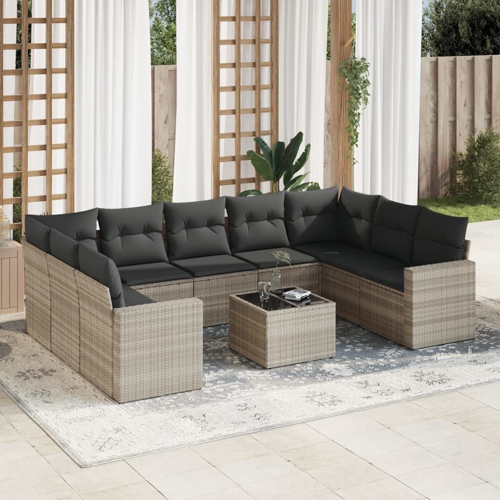 Maison Exclusive - 10-tlg. Garten-Sofagarnitur mit Kissen Hellgrau Poly Rattan