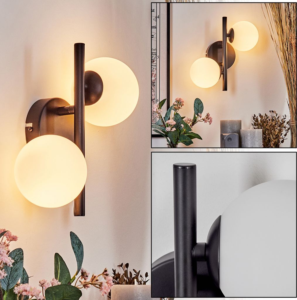 Isorella Wandlampe aus Metall/Glas in Schwarz/Weiß