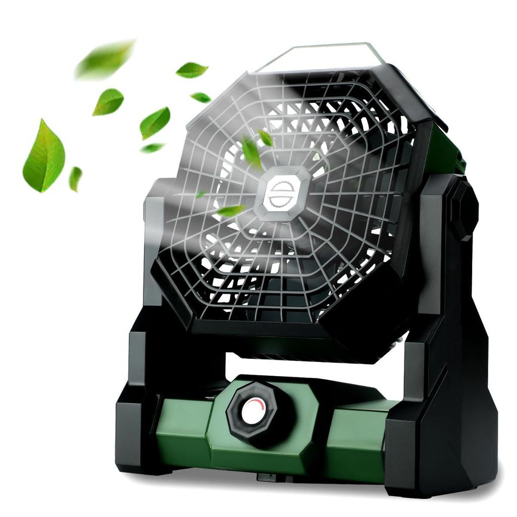 Camping Ventilator mit Akku 7800mAh, Wiederaufladbarer Campingventilator mit LED-Laterne, 270° drehbar, 8 Geschwindigkeiten