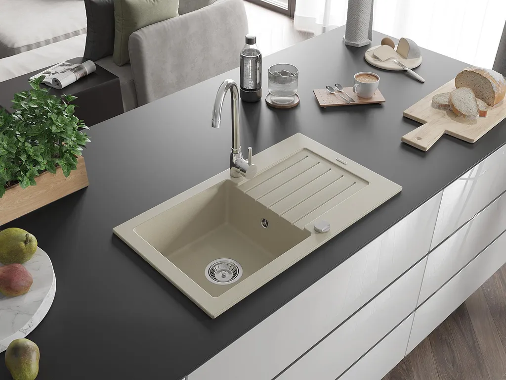 Kit Lavello Mexen Pablo 75x43 Beige + Sifone e Miscelatore Telma - 2