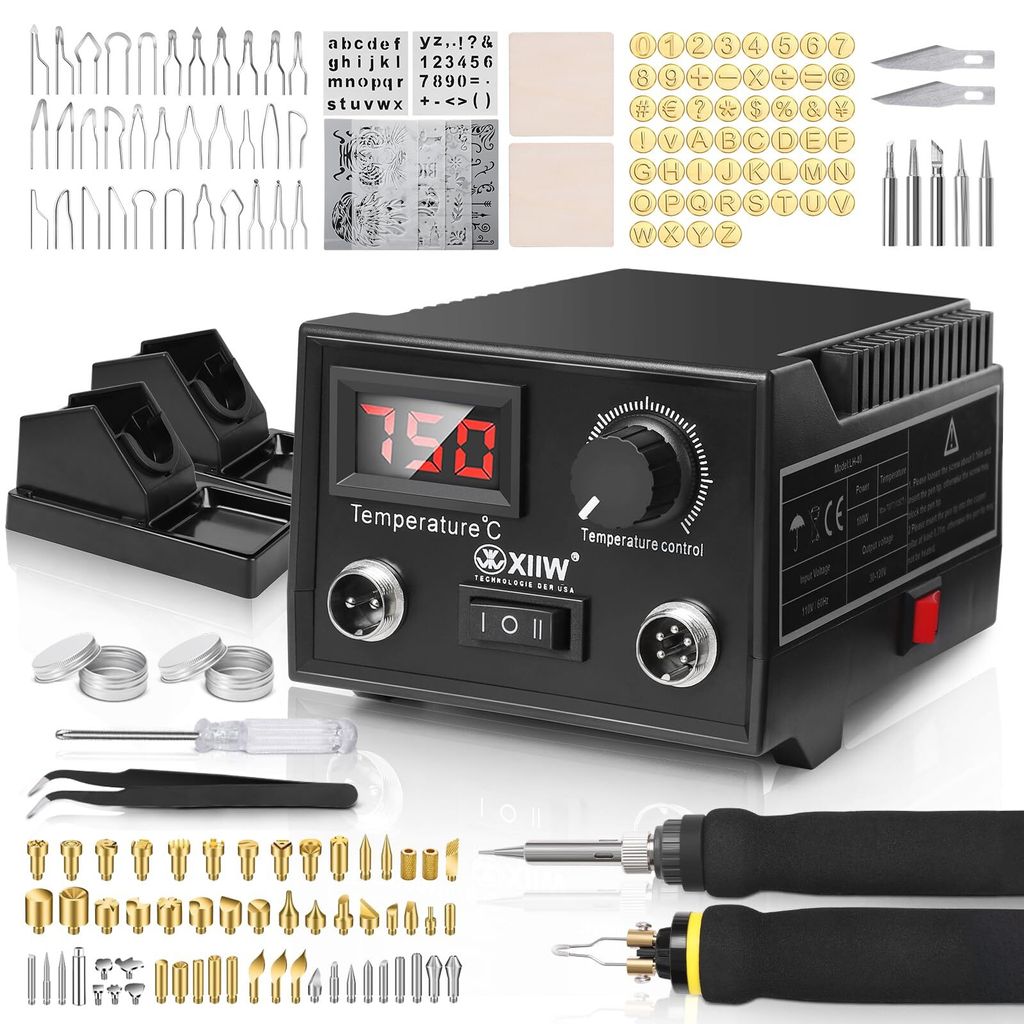 165X Brandmalstation, 100W Brandmalerei und Lötkolben set, Holzbrenner Brennkolben Brandmalgeräte, Lötstation Lötset Soldering Iron, max. 750°C