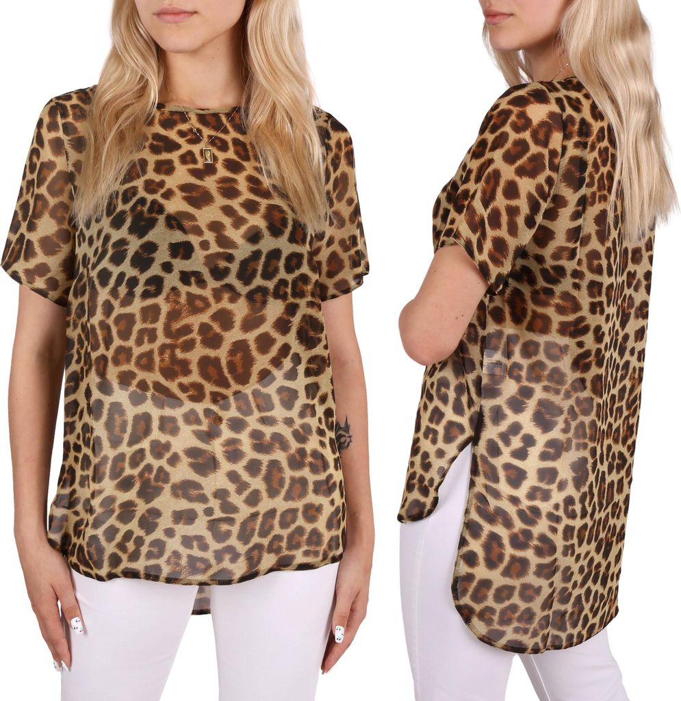 Luftige Bluse mit Schlitzen, Leopardenmuster John Zack M-L