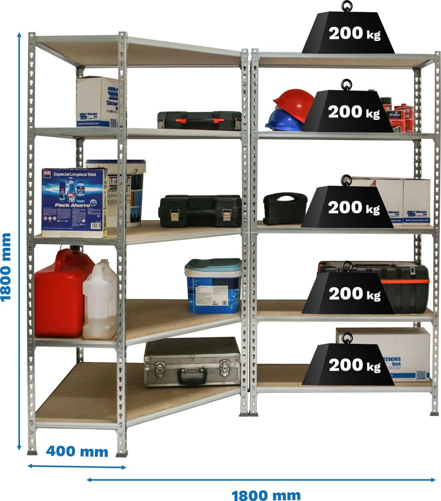 Simonrack Schwerlastregal MADERCLICK CORNER 5 8425437135323 silber 90,0 x 40,0 x 180,0 cm