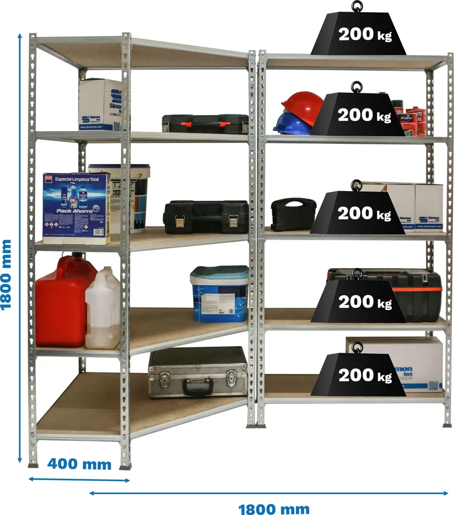 Rayonnage garage et atelier Simonrack Corner 5 Argent 180x90x40 cm