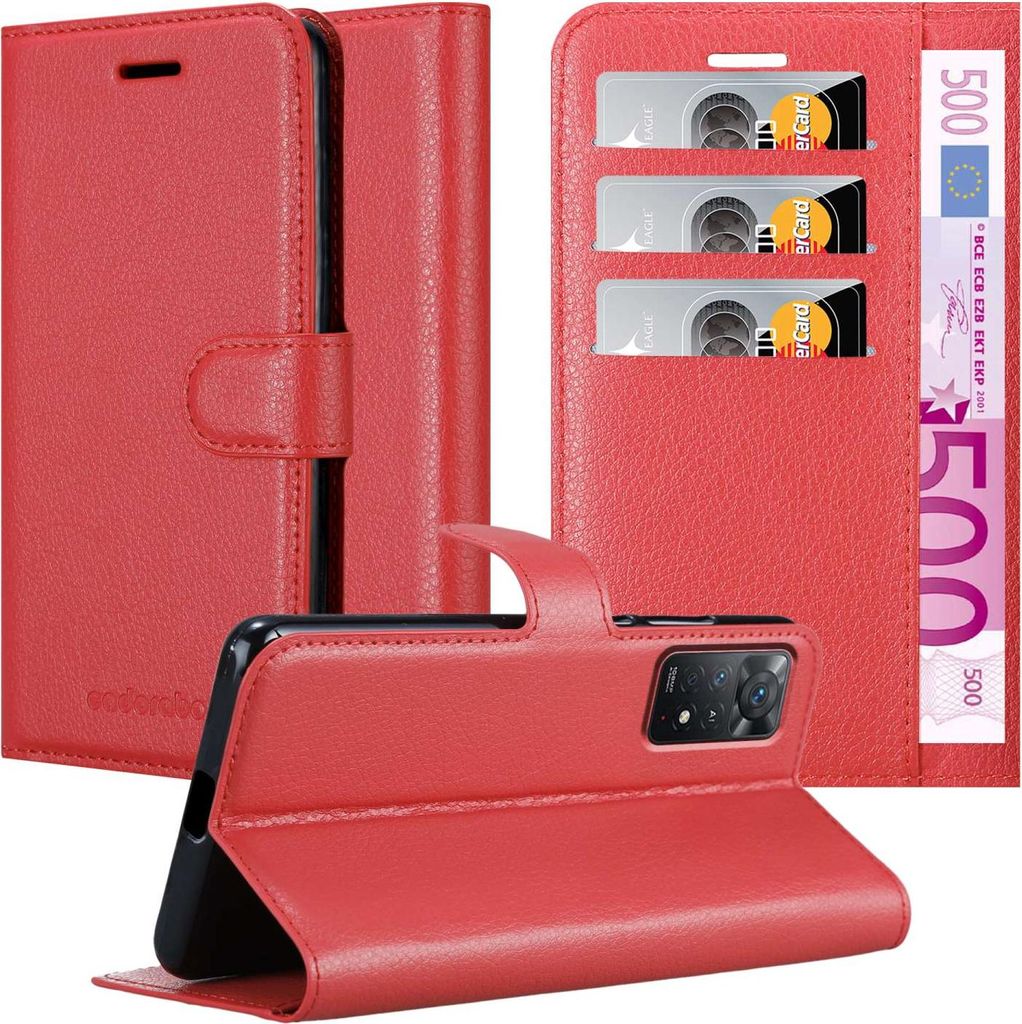 Cadorabo Hülle für Xiaomi RedMi NOTE 11 PRO 4G / 5G Schutz Hülle in Rot Handyhülle Etui Case Cover Magnetverschluss